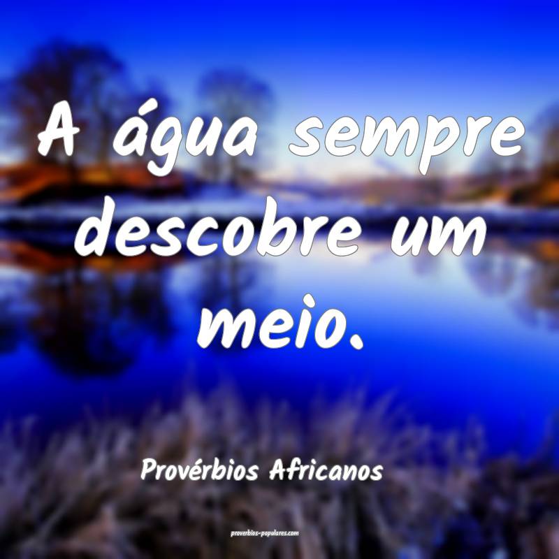 A água sempre descobre um meio.
...
