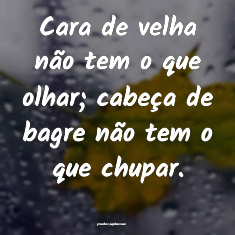 Cara de velha não tem o que olhar; cabeça de bag ...