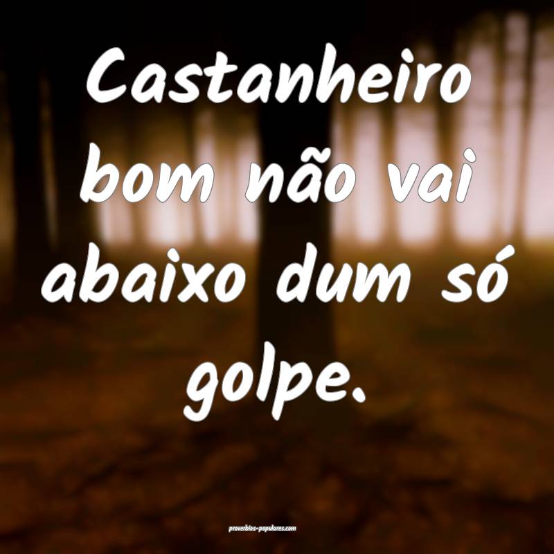 Castanheiro bom não vai abaixo dum só golpe.
...