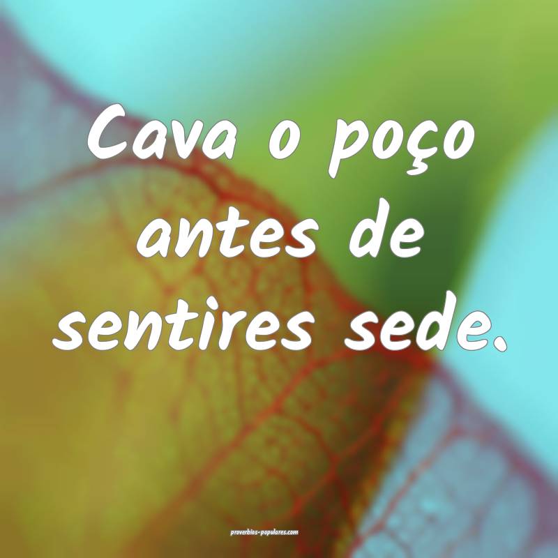 Cava o poço antes de sentires sede.
...