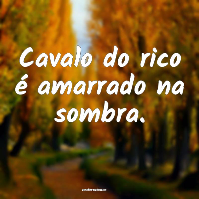 Cavalo do rico é amarrado na sombra.
 ...