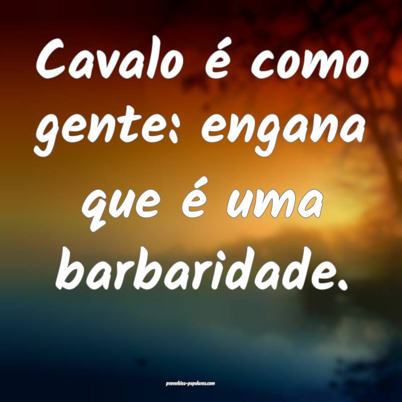 Cavalo é como gente: engana que é uma barbaridade.
...