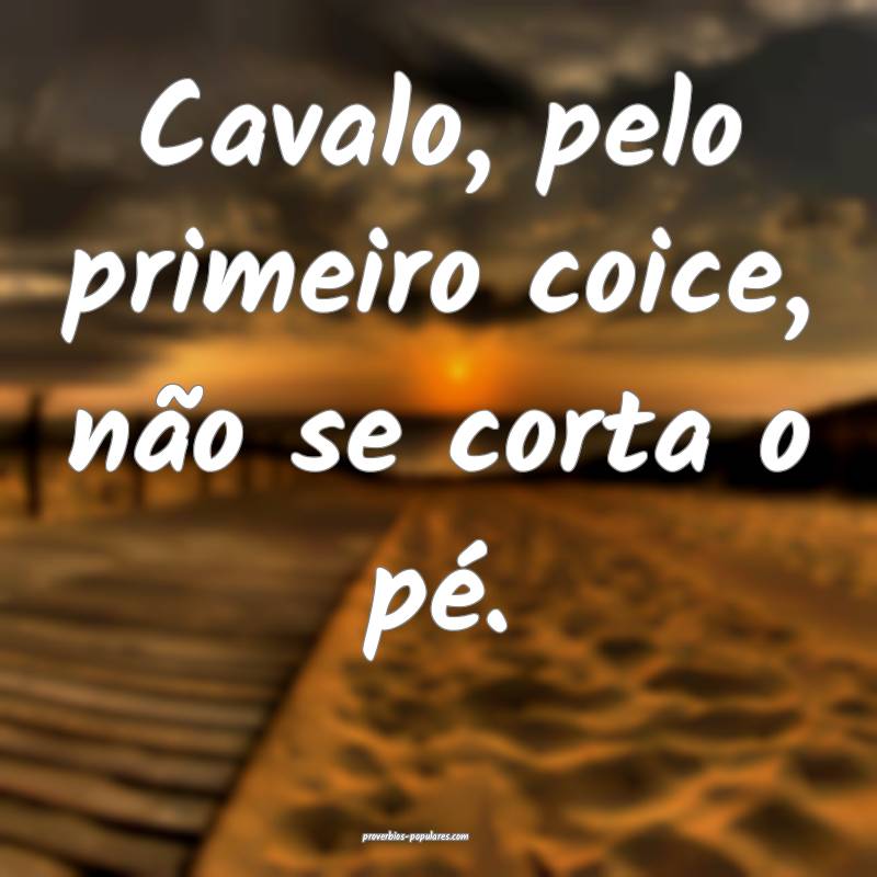 Cavalo, pelo primeiro coice, não se corta o pé.
 ...