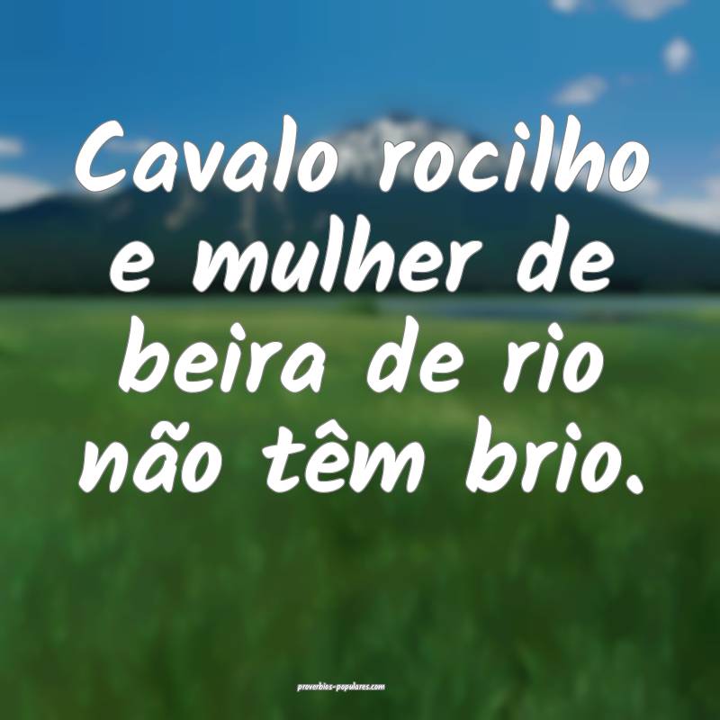 Cavalo rocilho e mulher de beira de rio não têm brio.
...