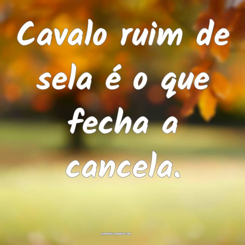 Cavalo ruim de sela é o que fecha a cancela.
 ...