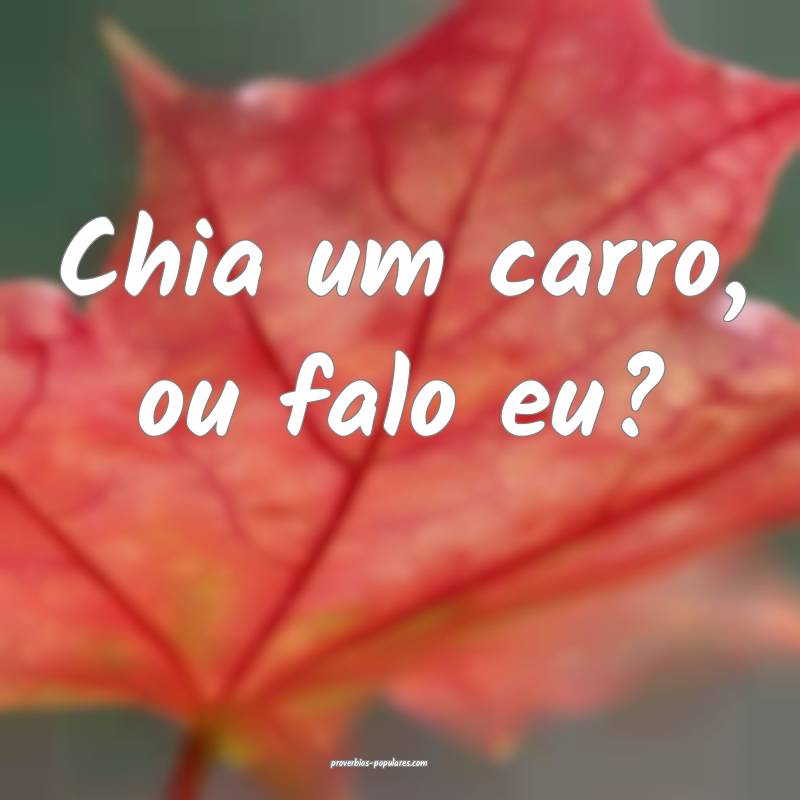 Chia um carro, ou falo eu?
...