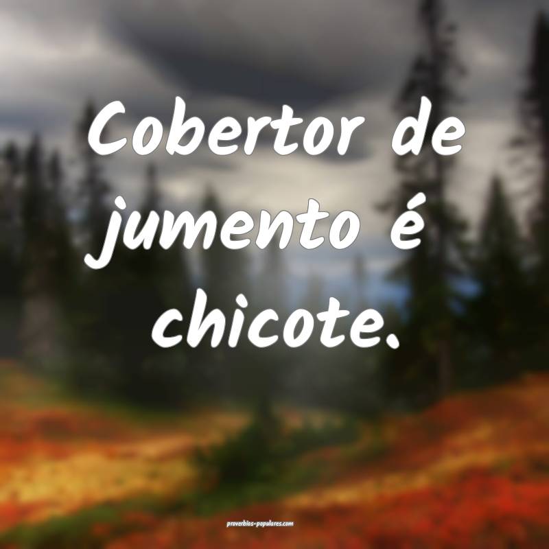 Cobertor de jumento é chicote.
...