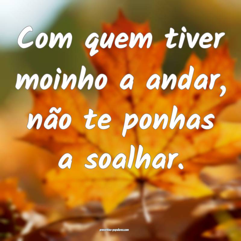 Com quem tiver moinho a andar, não te ponhas a so ...