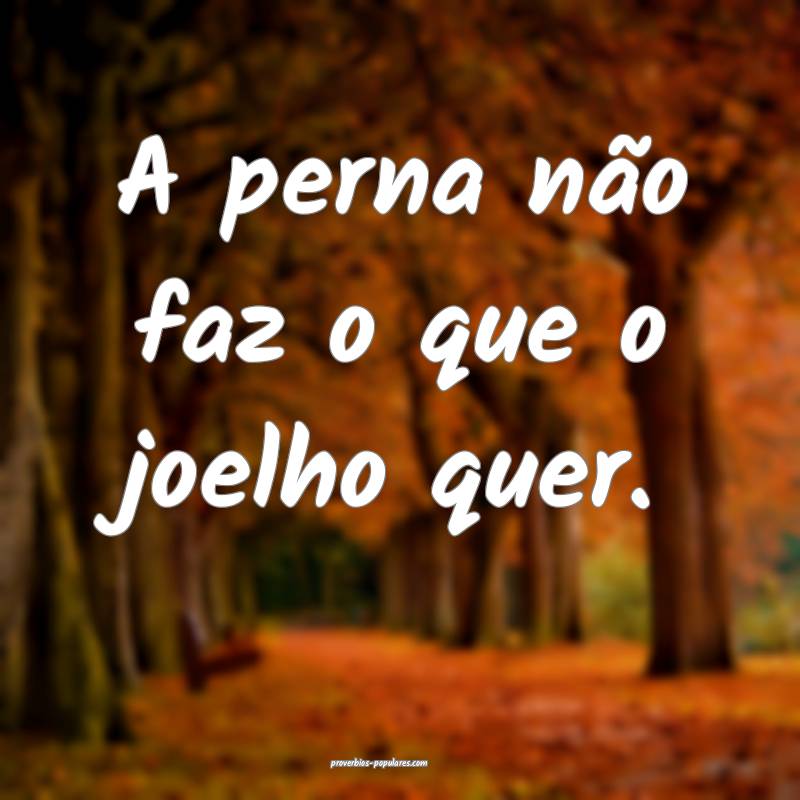 A perna não faz o que o joelho quer. 
 ...