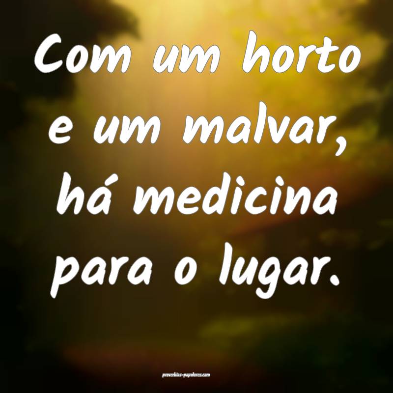 Com um horto e um malvar, há medicina para o lugar.
...