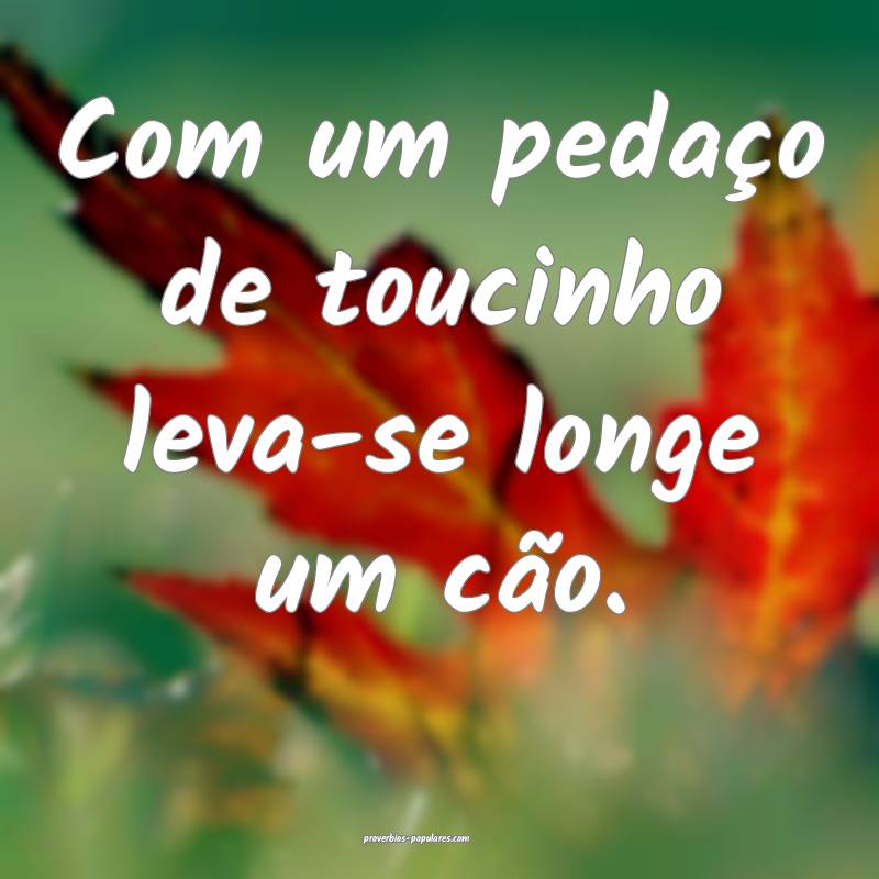 Com um pedaço de toucinho leva-se longe um cão.
 ...