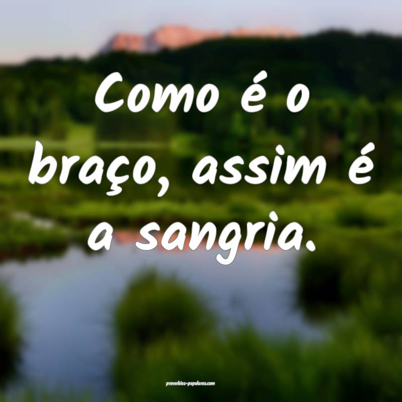 Como é o braço, assim é a sangria.
 ...