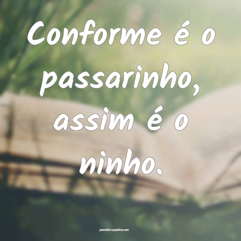 Conforme é o passarinho, assim é o ninho.
...