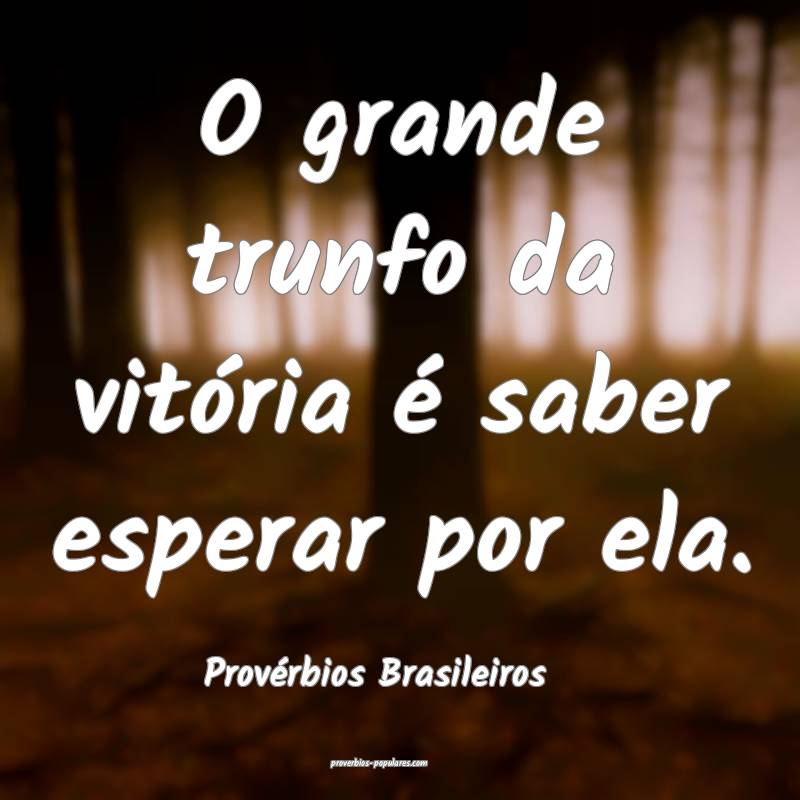 O grande trunfo da vitória é saber esperar por ela.
...