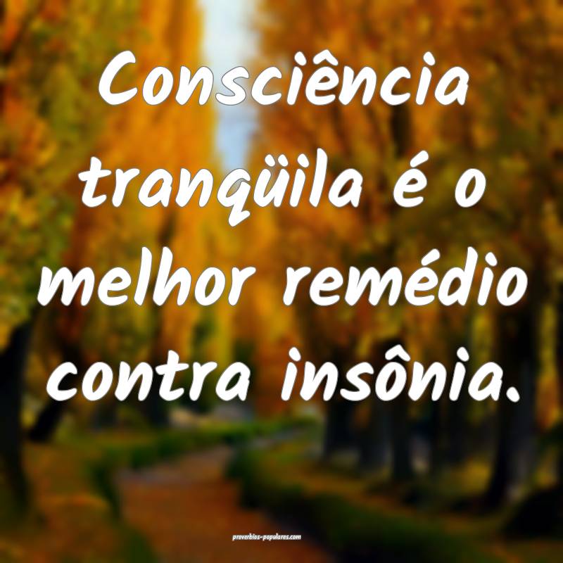 Consciência tranqüila é o melhor remédio contra insônia.
...