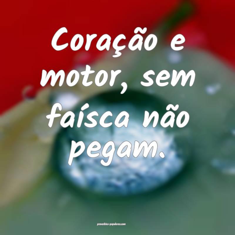 Coração e motor, sem faísca não pegam.
...