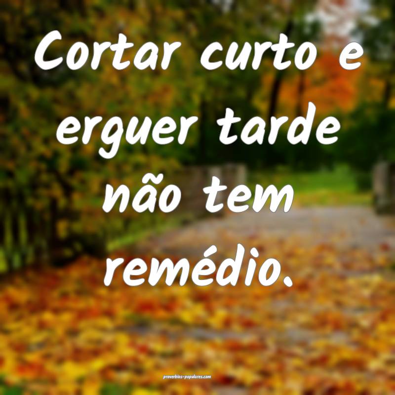 Cortar curto e erguer tarde não tem remédio.
 ...
