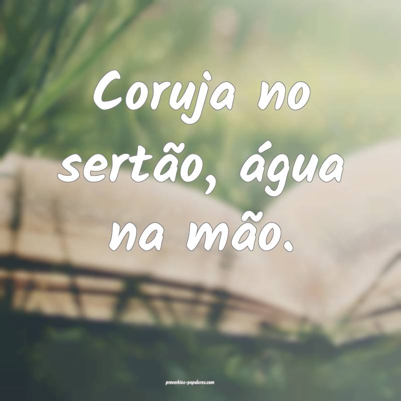 Coruja no sertão, água na mão.
...