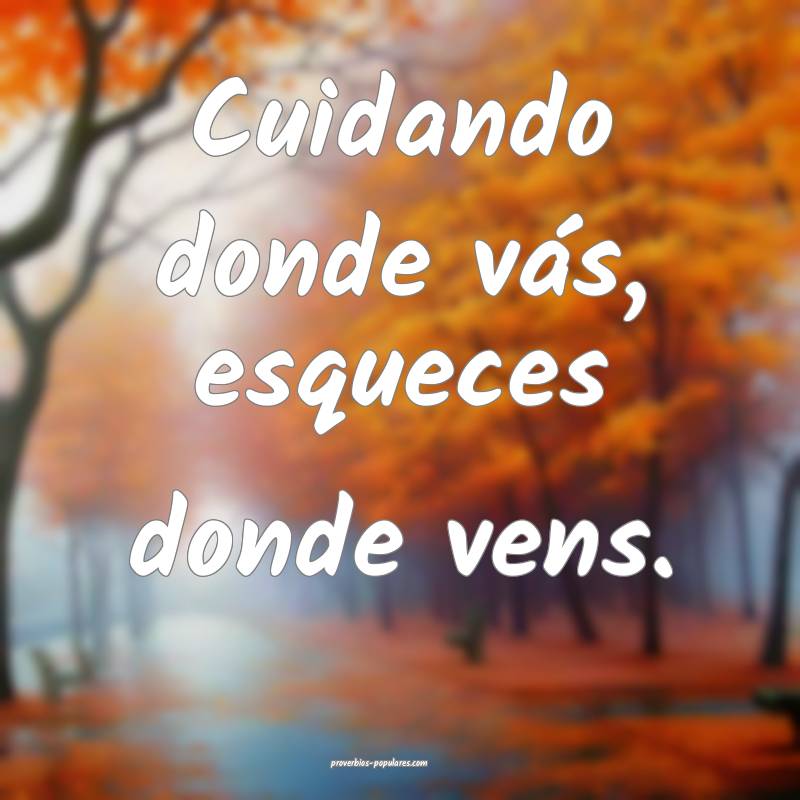 Cuidando donde vás, esqueces donde vens.
...