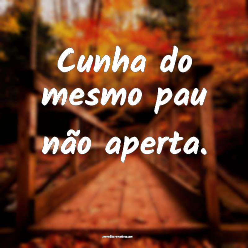 Cunha do mesmo pau não aperta.
...