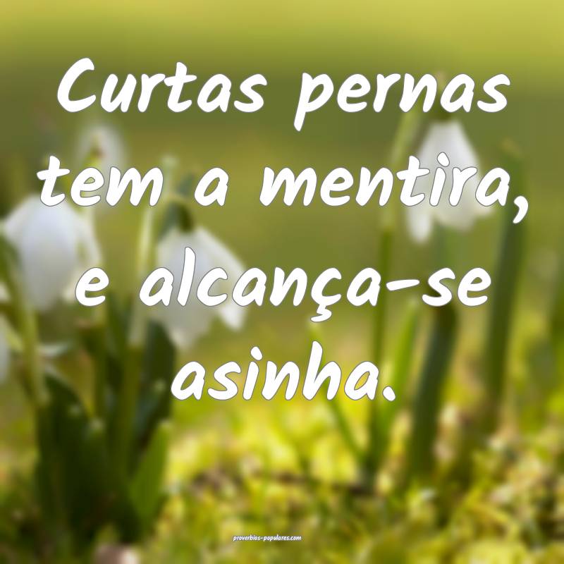 Curtas pernas tem a mentira, e alcança-se asinha.
...