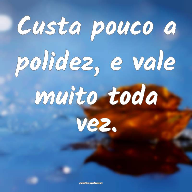 Custa pouco a polidez, e vale muito toda vez.
...