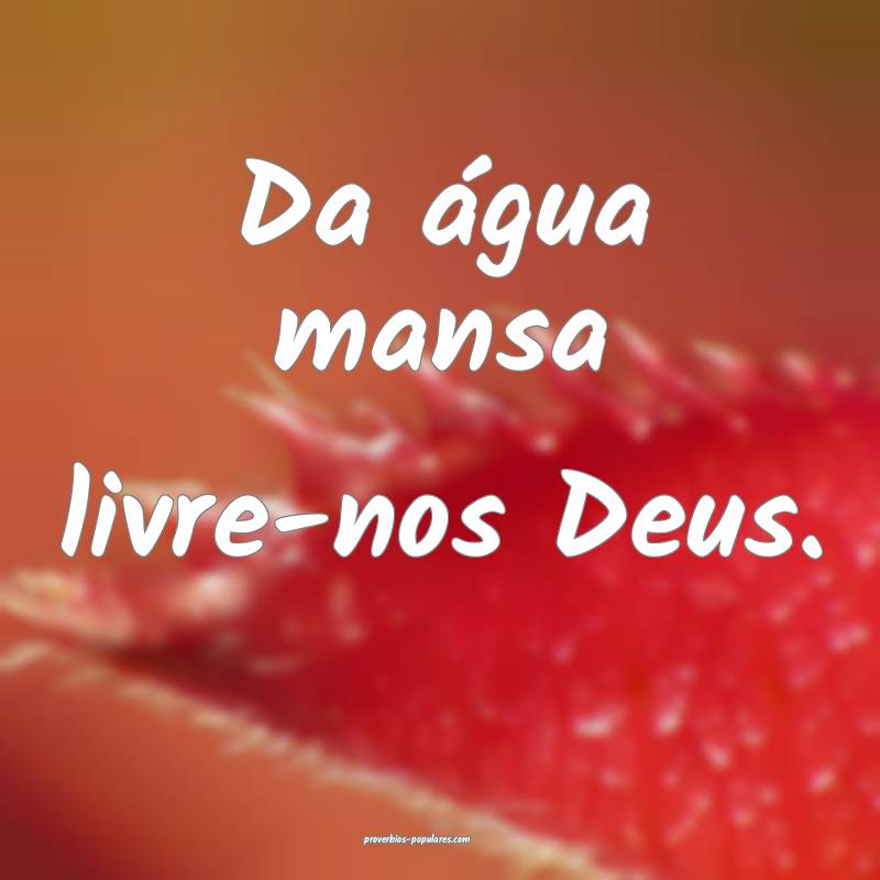 Da água mansa livre-nos Deus.
...