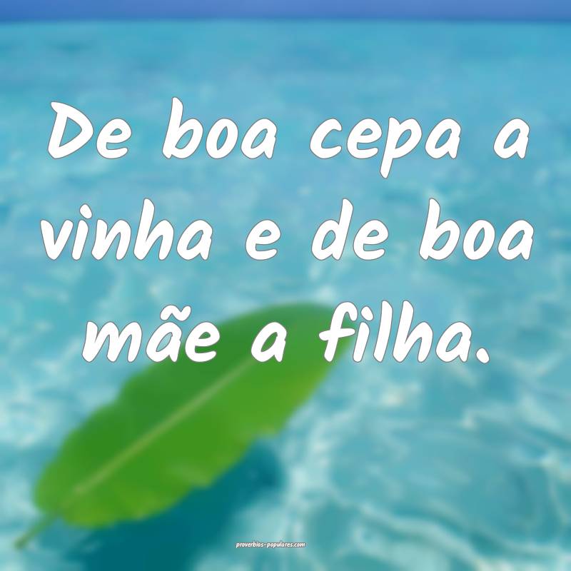 De boa cepa a vinha e de boa mãe a filha.
...