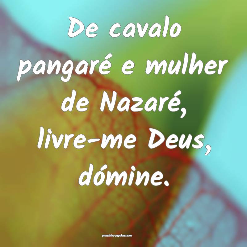 De cavalo pangaré e mulher de Nazaré, livre-me Deus, dómine.
...
