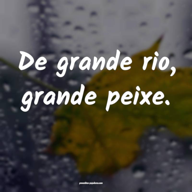 De grande rio, grande peixe.
...