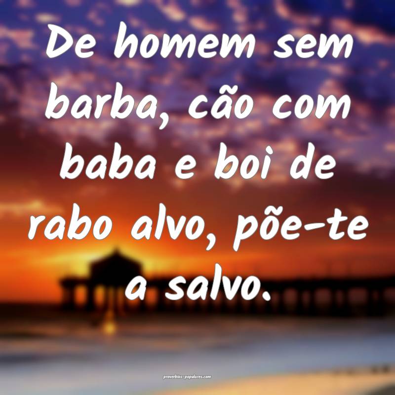 De homem sem barba, cão com baba e boi de rabo alvo, põe-te a salvo....
