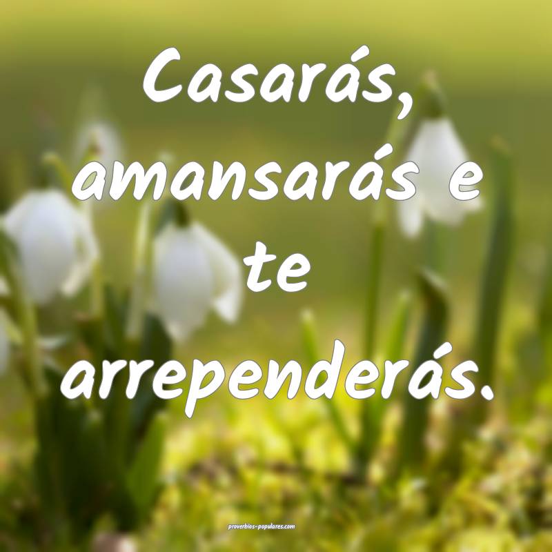 Casarás, amansarás e te arrependerás. 
...