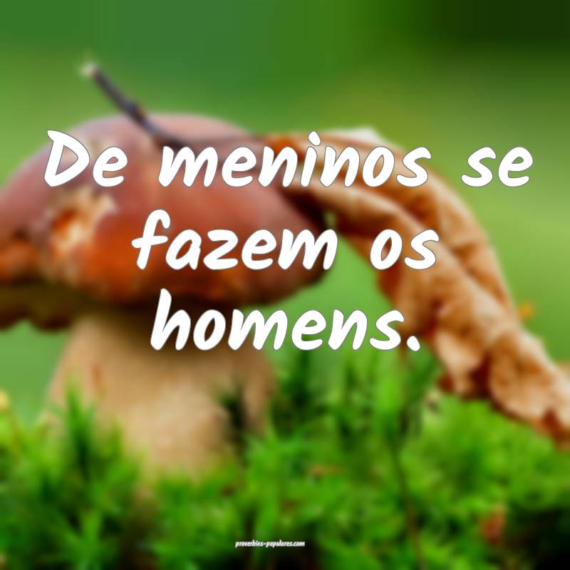 De meninos se fazem os homens.
...