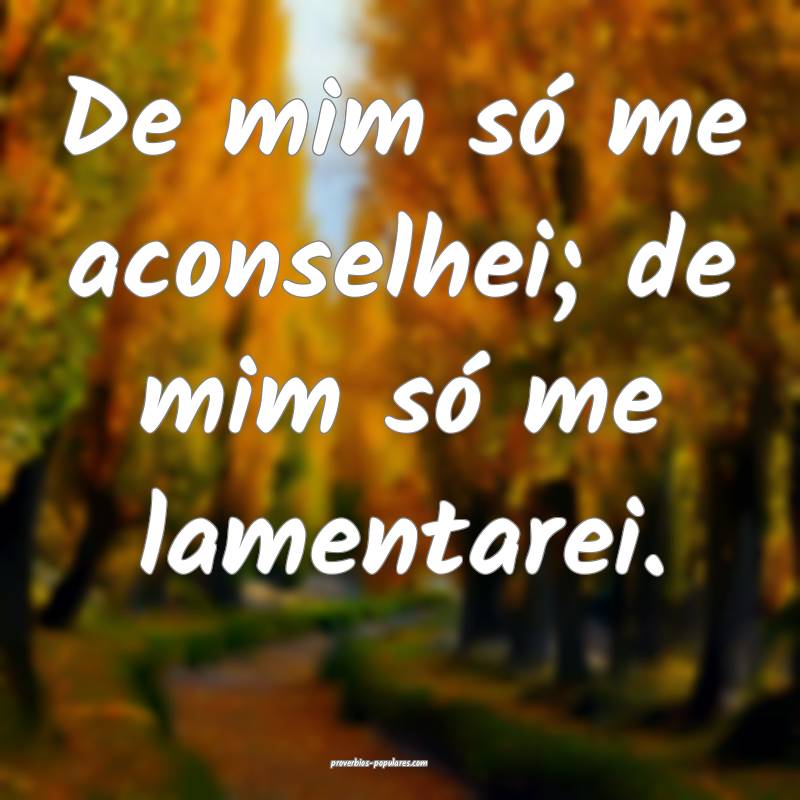 De mim só me aconselhei; de mim só me lamentarei.
...