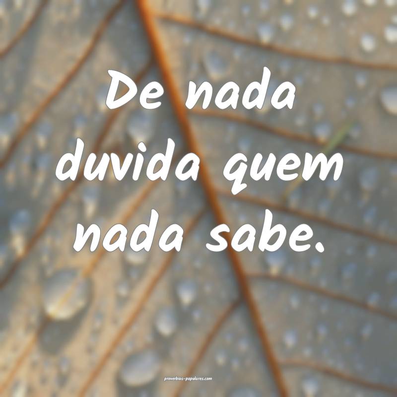 De nada duvida quem nada sabe.
...