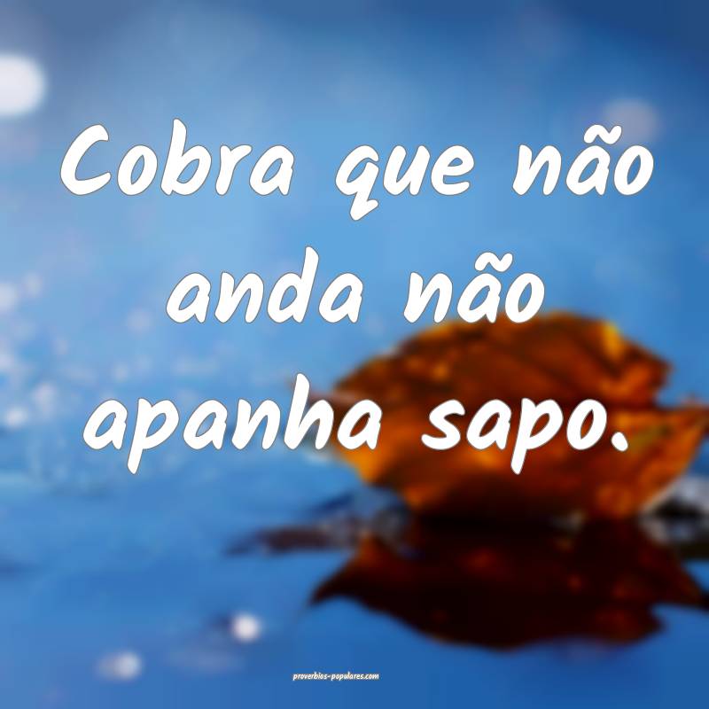 Cobra que não anda não apanha sapo. 
...