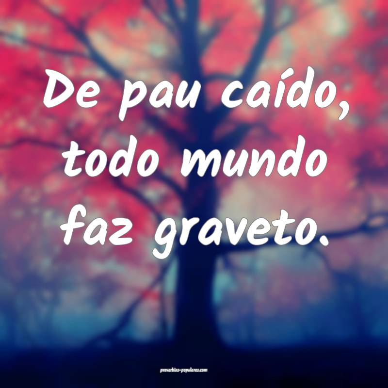 De pau caído, todo mundo faz graveto.
...
