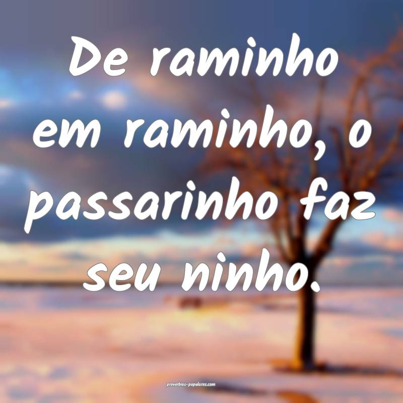 De raminho em raminho, o passarinho faz seu ninho.
...