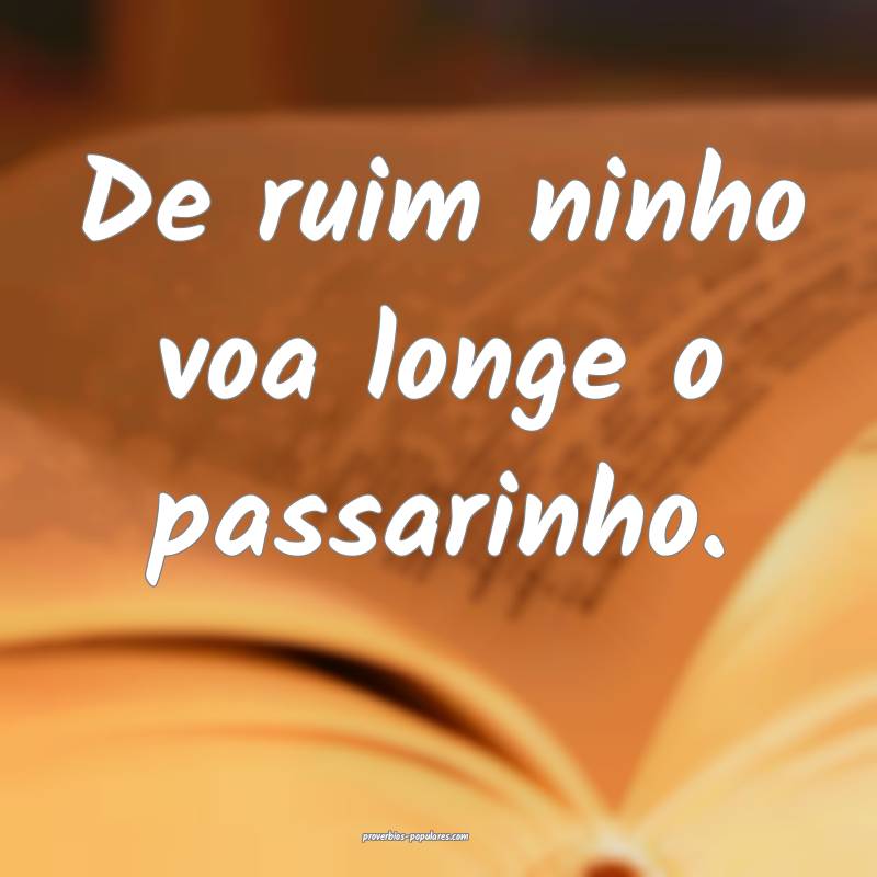 De ruim ninho voa longe o passarinho.
...
