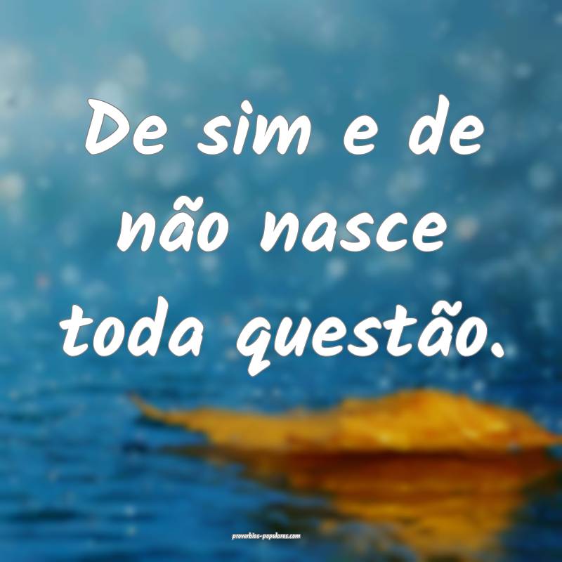 De sim e de não nasce toda questão.
...
