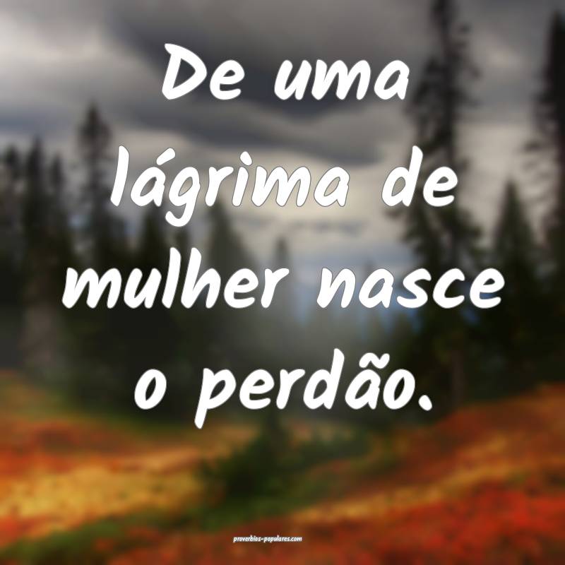 De uma lágrima de mulher nasce o perdão.
 ...