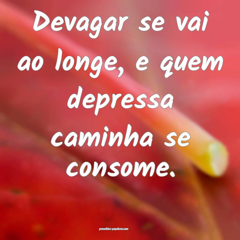 Devagar se vai ao longe, e quem depressa caminha se consome.
...