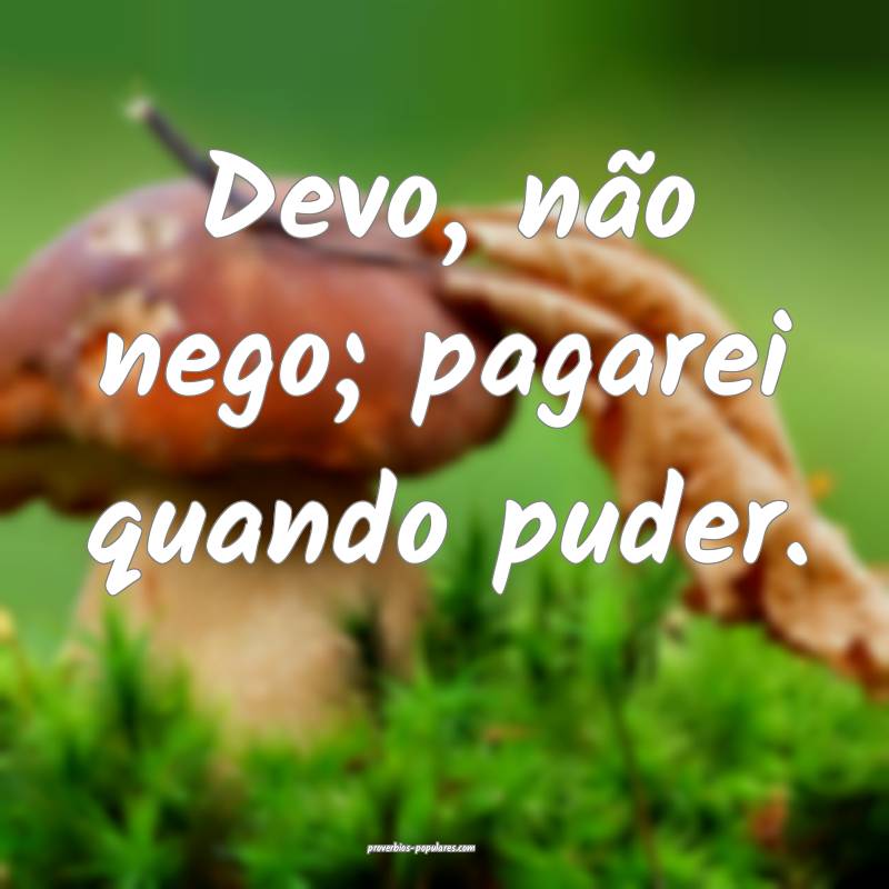 Devo, não nego; pagarei quando puder.
 ...