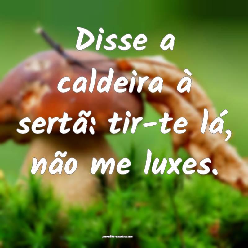 Disse a caldeira à sertã: tir-te lá, não me luxes.
...