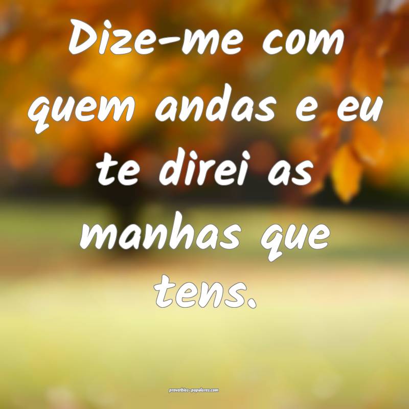 Dize-me com quem andas e eu te direi as manhas que tens.
...
