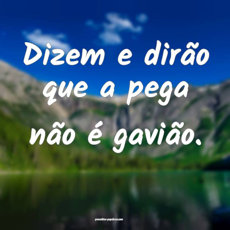 Dizem e dirão que a pega não é gavião.
...