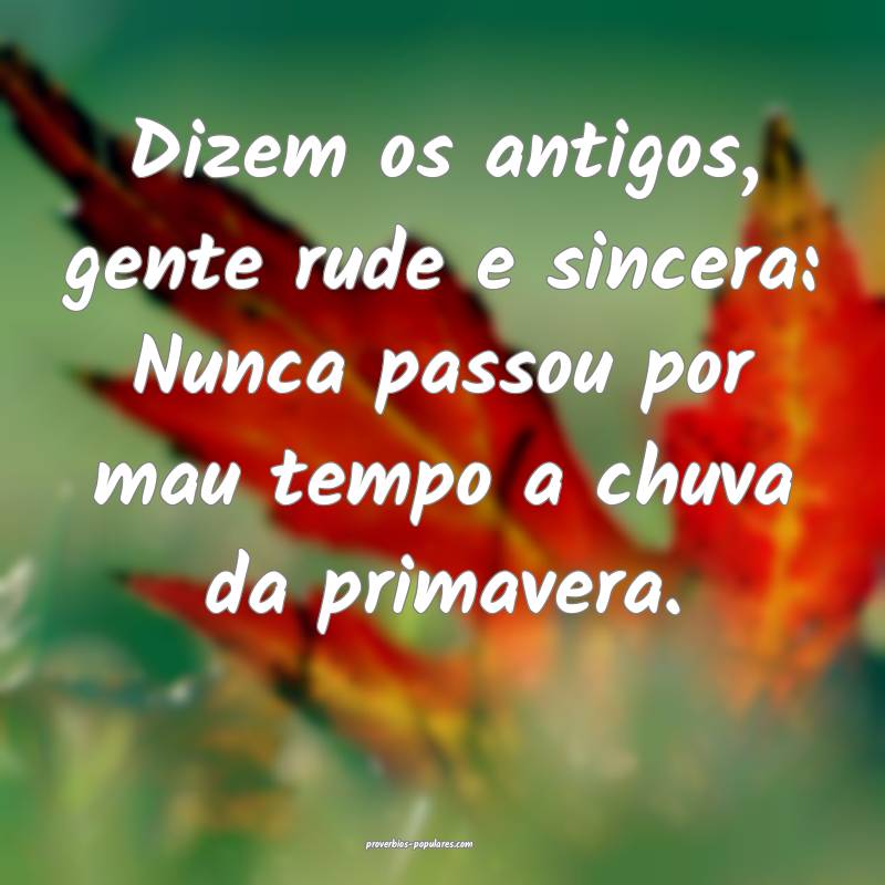 Dizem os antigos, gente rude e sincera: Nunca passou por mau tempo a c...