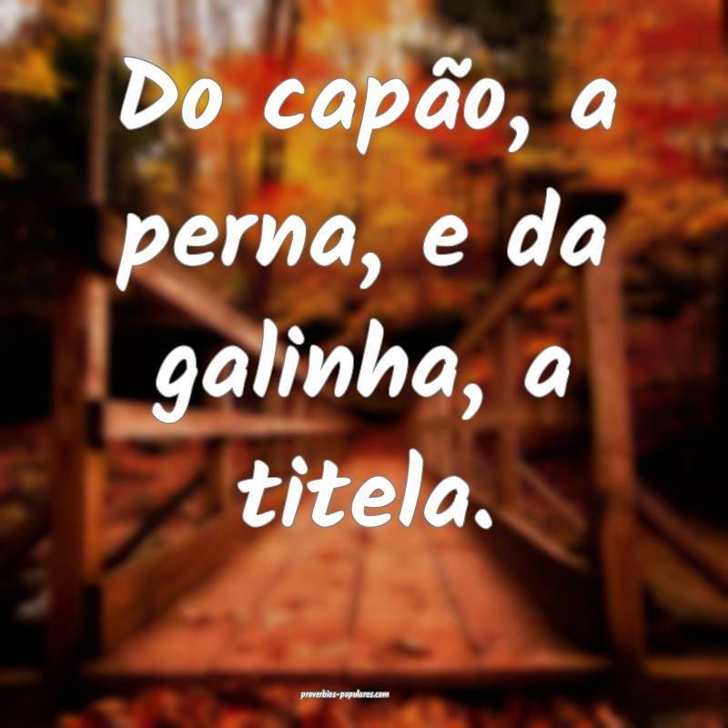 Do capão, a perna, e da galinha, a titela.
...