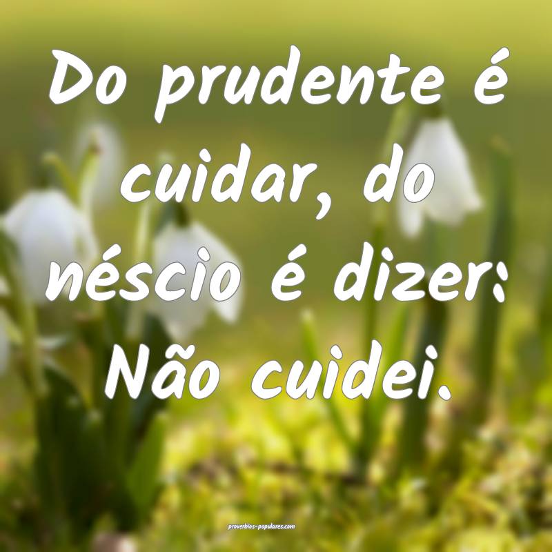 Do prudente é cuidar, do néscio é dizer: Não c ...
