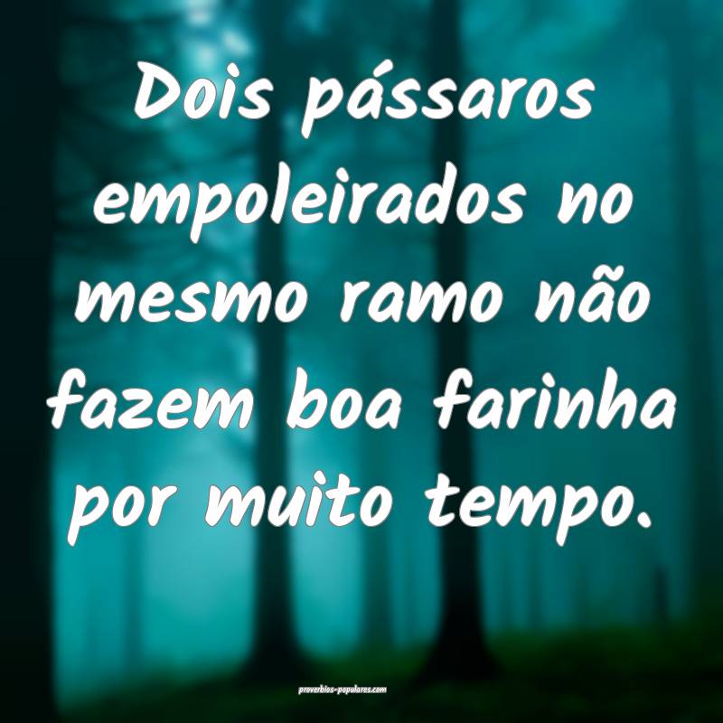 Dois pássaros empoleirados no mesmo ramo não fazem boa farinha por m...